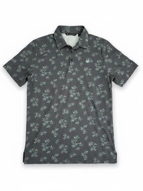 Travis Mathew Charcoal Polo with Mint Floral Print